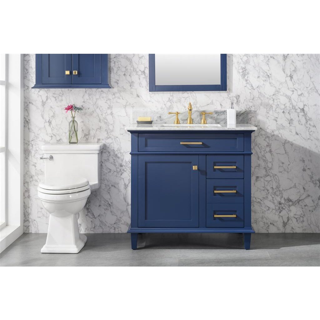 Legion Furniture 36" Blue Finish Sink Vanity Cabinet With Carrara White Top WLF2236-B