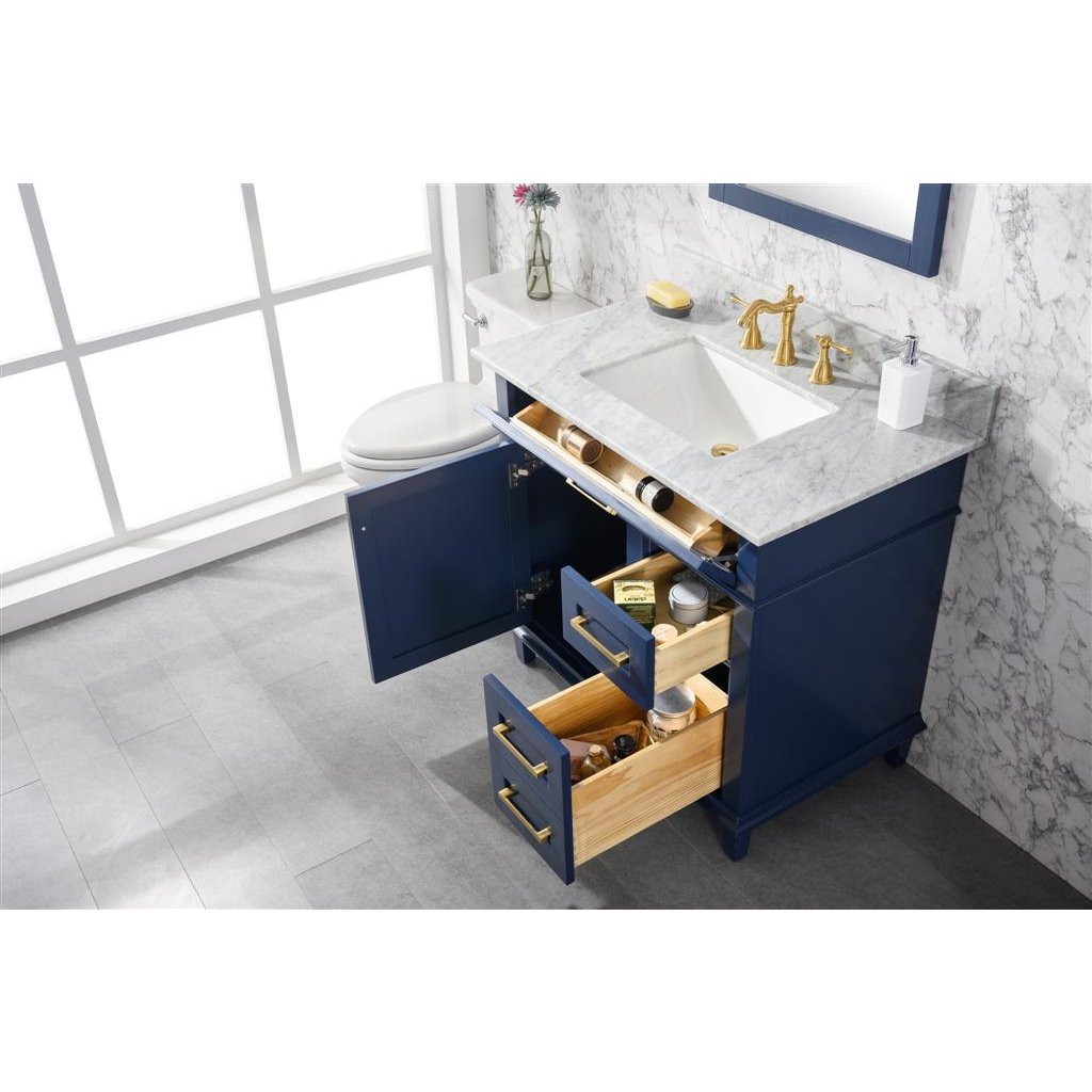 Legion Furniture 36" Blue Finish Sink Vanity Cabinet With Carrara White Top WLF2236-B