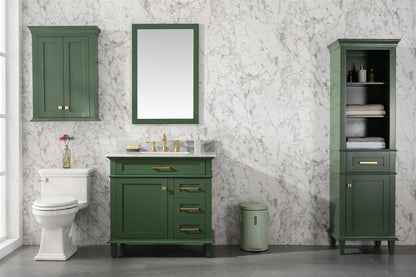 36" Haven Vanity with Single Sink and Carrara Marble Top in Vogue Green Finish