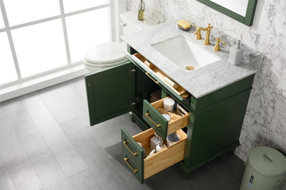 36" Haven Vanity with Single Sink and Carrara Marble Top in Vogue Green Finish