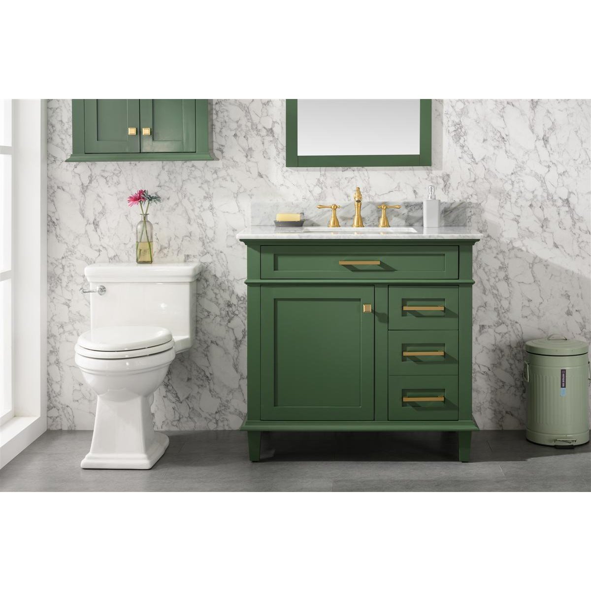 Legion Furniture 36" Vogue Green Finish Sink Vanity Cabinet With Carrara White Top WLF2236-VG