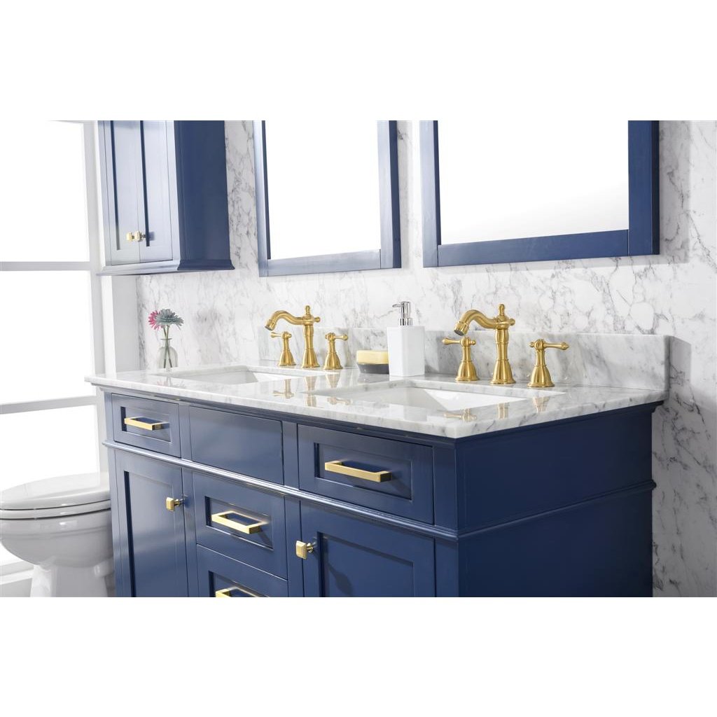 Legion Furniture 54" Blue Finish Double Sink Vanity Cabinet With Carrara White Top WLF2254-B