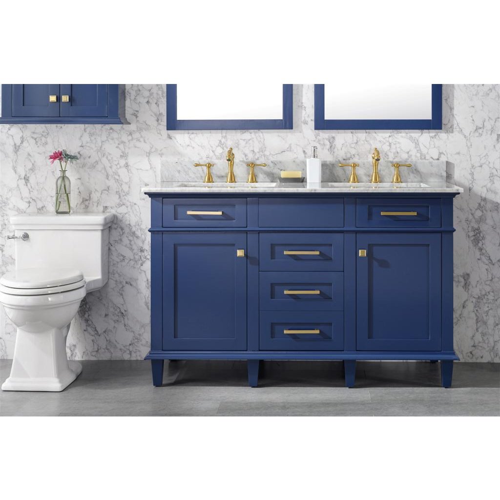 Legion Furniture 54" Blue Finish Double Sink Vanity Cabinet With Carrara White Top WLF2254-B