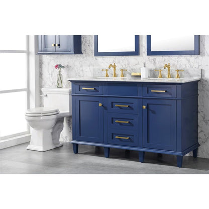 Legion Furniture 54" Blue Finish Double Sink Vanity Cabinet With Carrara White Top WLF2254-B