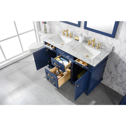 Legion Furniture 54" Blue Finish Double Sink Vanity Cabinet With Carrara White Top WLF2254-B