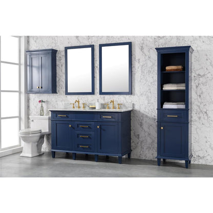 Legion Furniture 54" Blue Finish Double Sink Vanity Cabinet With Carrara White Top WLF2254-B