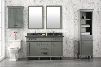 54" Haven Vanity with Double Sinks and Blue Limestone Top in Pewter Green Finish