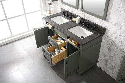 54" Haven Vanity with Double Sinks and Blue Limestone Top in Pewter Green Finish