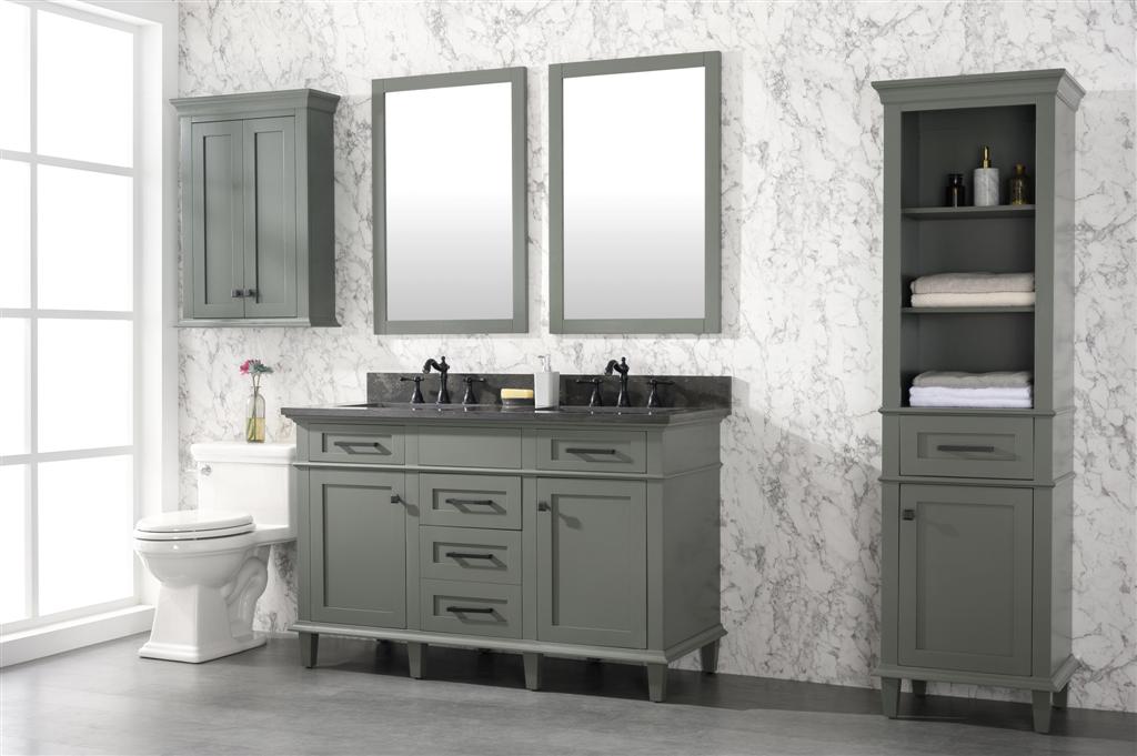 54" Haven Vanity with Double Sinks and Blue Limestone Top in Pewter Green Finish