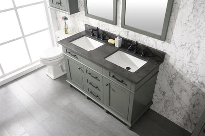 54" Haven Vanity with Double Sinks and Blue Limestone Top in Pewter Green Finish