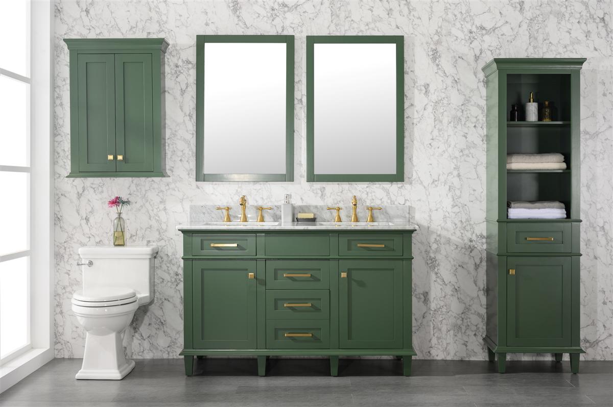 54" Haven Vanity with Double Sinks and Carrara Marble Top in Vogue Green Finish