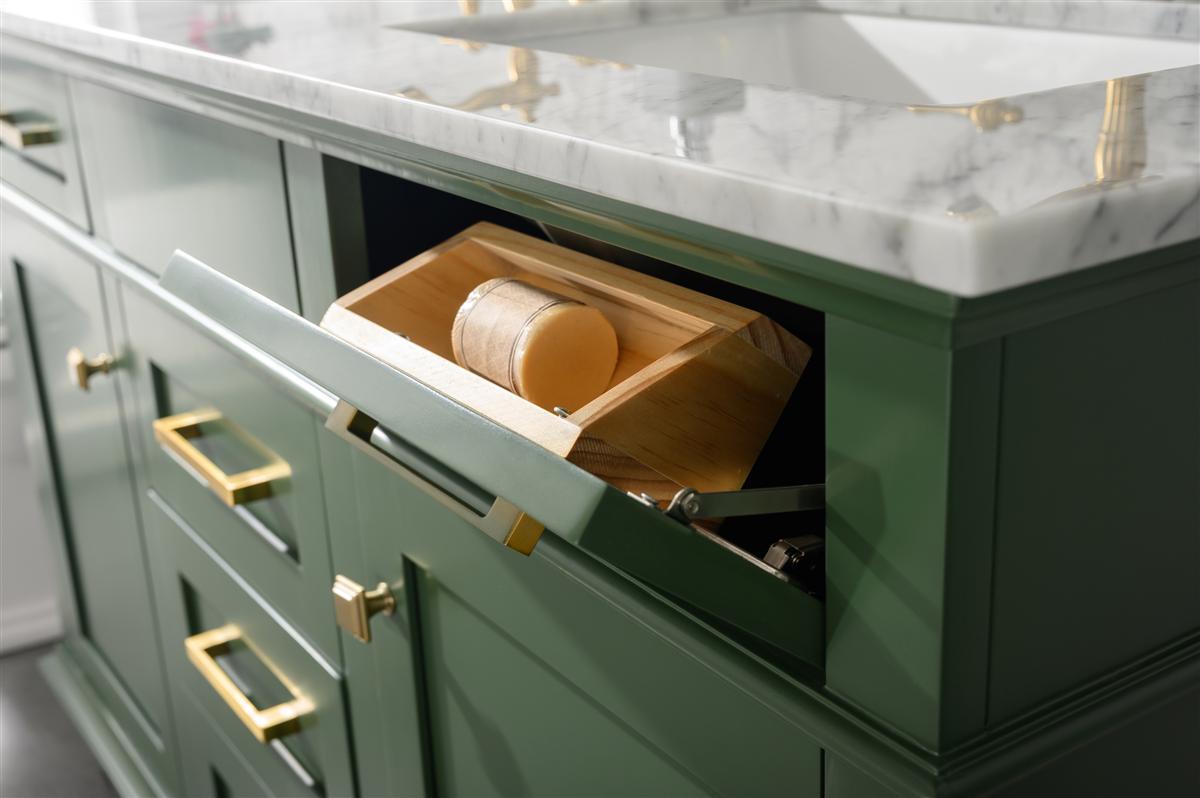 54" Haven Vanity with Double Sinks and Carrara Marble Top in Vogue Green Finish