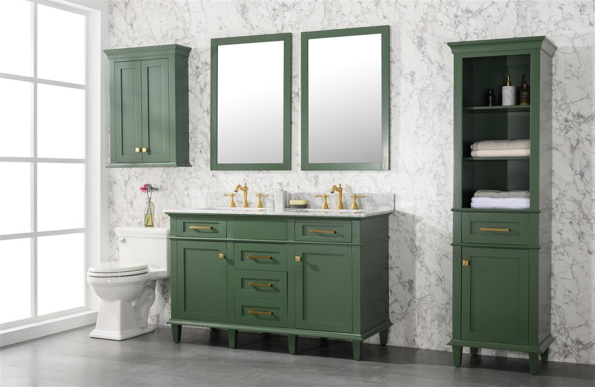 54" Haven Vanity with Double Sinks and Carrara Marble Top in Vogue Green Finish