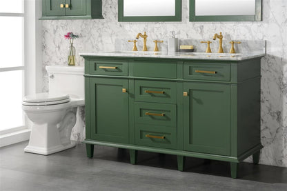 54" Haven Vanity with Double Sinks and Carrara Marble Top in Vogue Green Finish