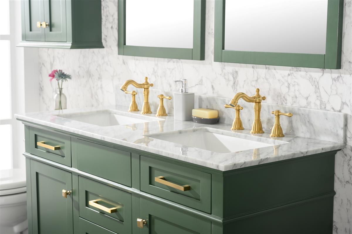 54" Haven Vanity with Double Sinks and Carrara Marble Top in Vogue Green Finish