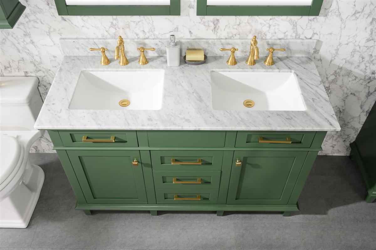 54" Haven Vanity with Double Sinks and Carrara Marble Top in Vogue Green Finish