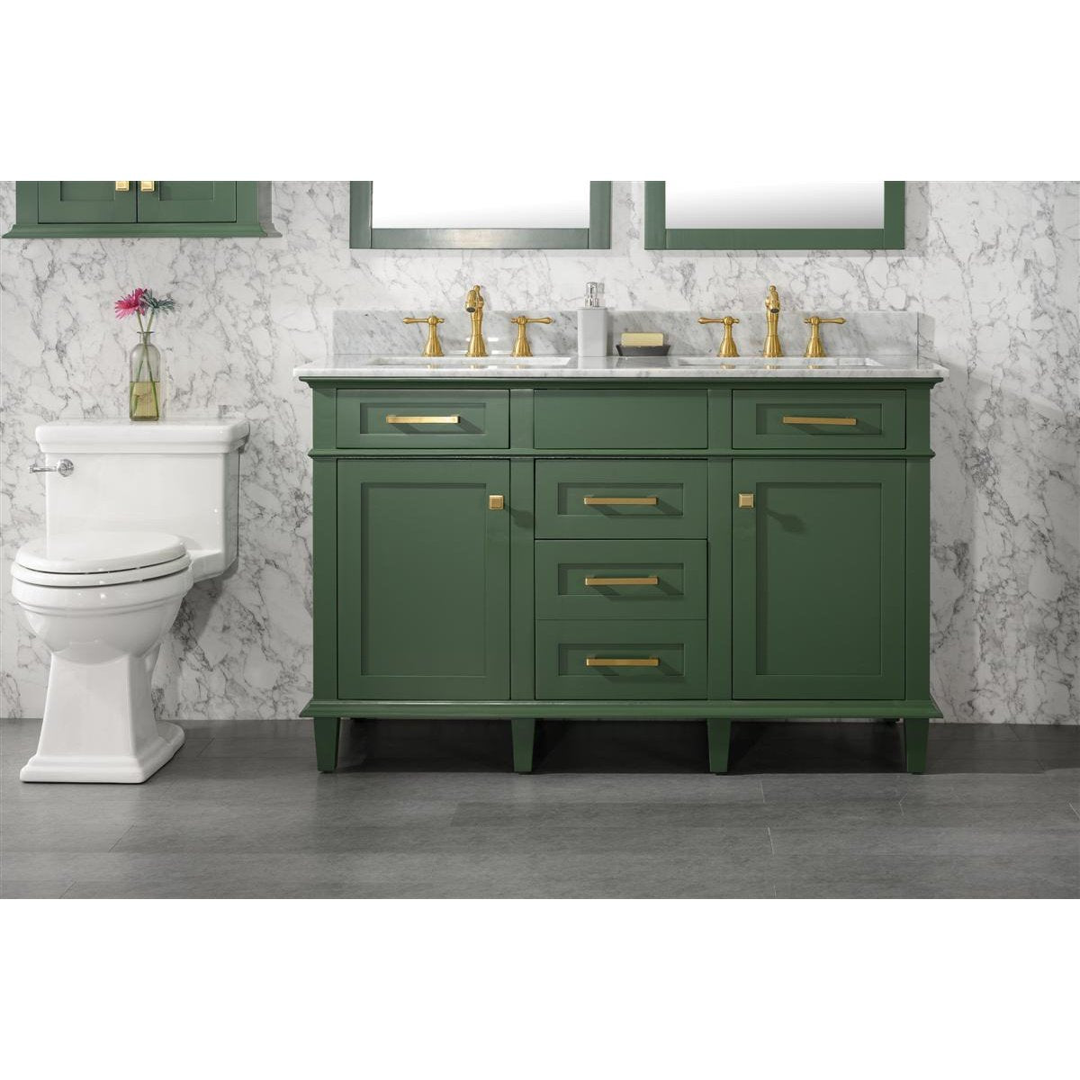 Legion Furniture 54" Vogue Green Finish Double Sink Vanity Cabinet With Carrara White Top WLF2254-VG