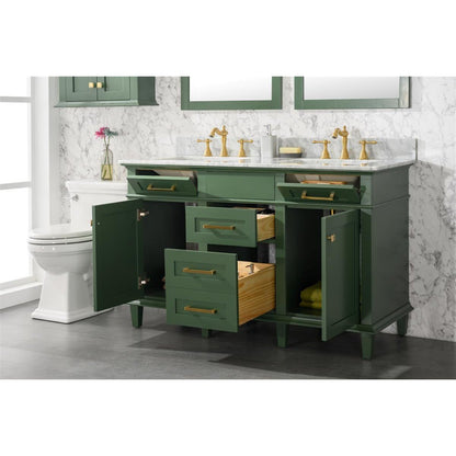 Legion Furniture 54" Vogue Green Finish Double Sink Vanity Cabinet With Carrara White Top WLF2254-VG