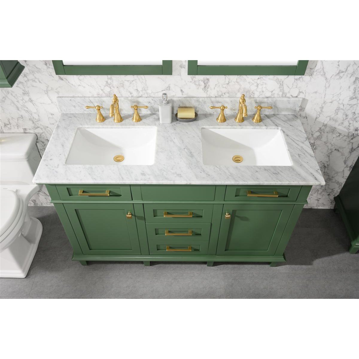 Legion Furniture 54" Vogue Green Finish Double Sink Vanity Cabinet With Carrara White Top WLF2254-VG