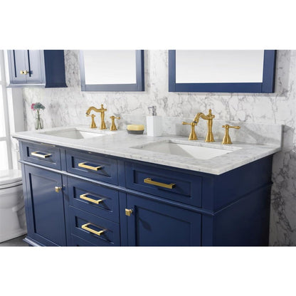 Legion Furniture 60" Blue Finish Double Sink Vanity Cabinet With Carrara White Top WLF2260D-B