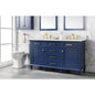 Legion Furniture 60" Blue Finish Double Sink Vanity Cabinet With Carrara White Top WLF2260D-B