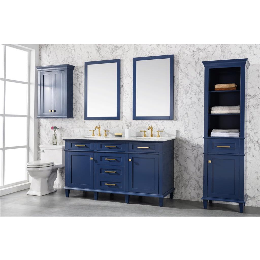 Legion Furniture 60" Blue Finish Double Sink Vanity Cabinet With Carrara White Top WLF2260D-B