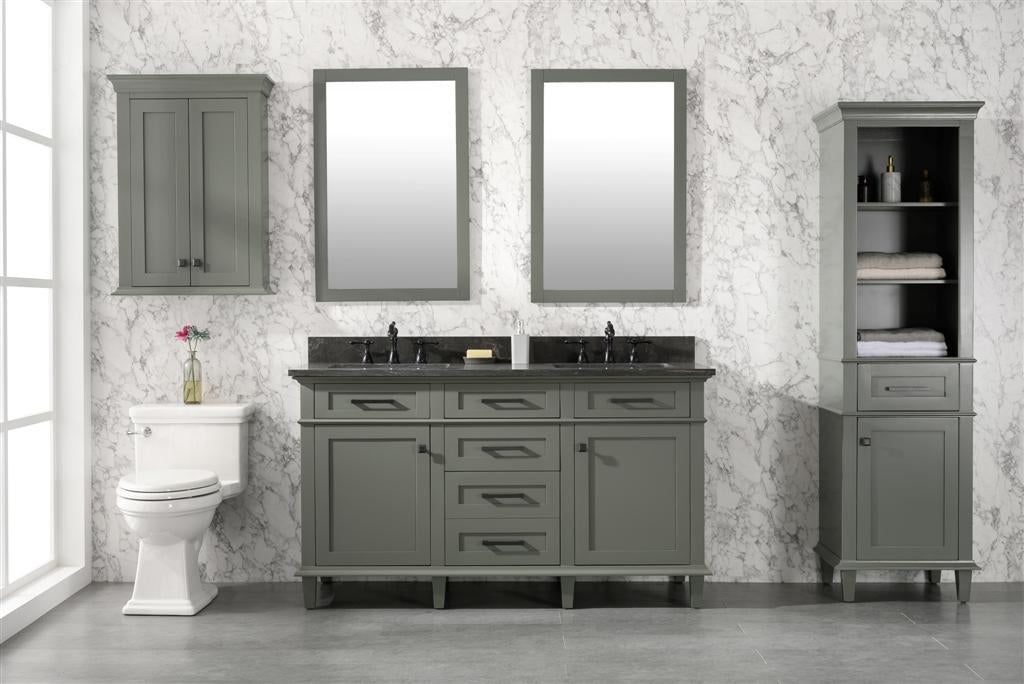 60" Haven Vanity with Double Sinks and Blue Limestone Top in Pewter Green Finish