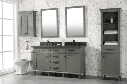 60" Haven Vanity with Double Sinks and Blue Limestone Top in Pewter Green Finish