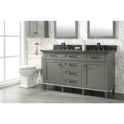 Legion Furniture 60" Pewter Green Finish Double Sink Vanity Cabinet With Blue Lime Stone Top WLF2260D-PG