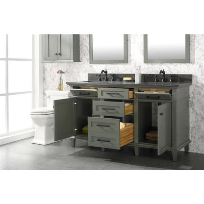 Legion Furniture 60" Pewter Green Finish Double Sink Vanity Cabinet With Blue Lime Stone Top WLF2260D-PG