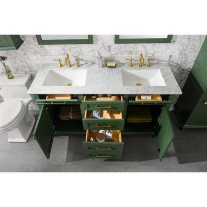 Legion Furniture 60" Vogue Green Finish Double Sink Vanity Cabinet With Carrara White Top WLF2260D-VG