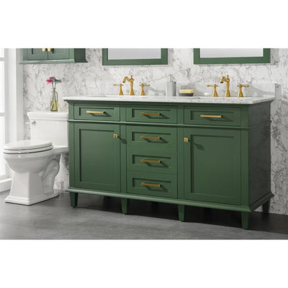 Legion Furniture 60" Vogue Green Finish Double Sink Vanity Cabinet With Carrara White Top WLF2260D-VG