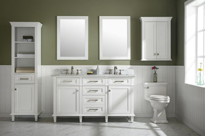 60" Haven Vanity with Double Sinks and Carrara Marble Top in White Finish