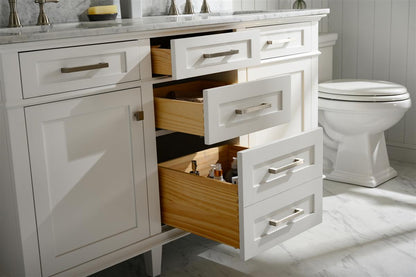 60" Haven Vanity with Double Sinks and Carrara Marble Top in White Finish