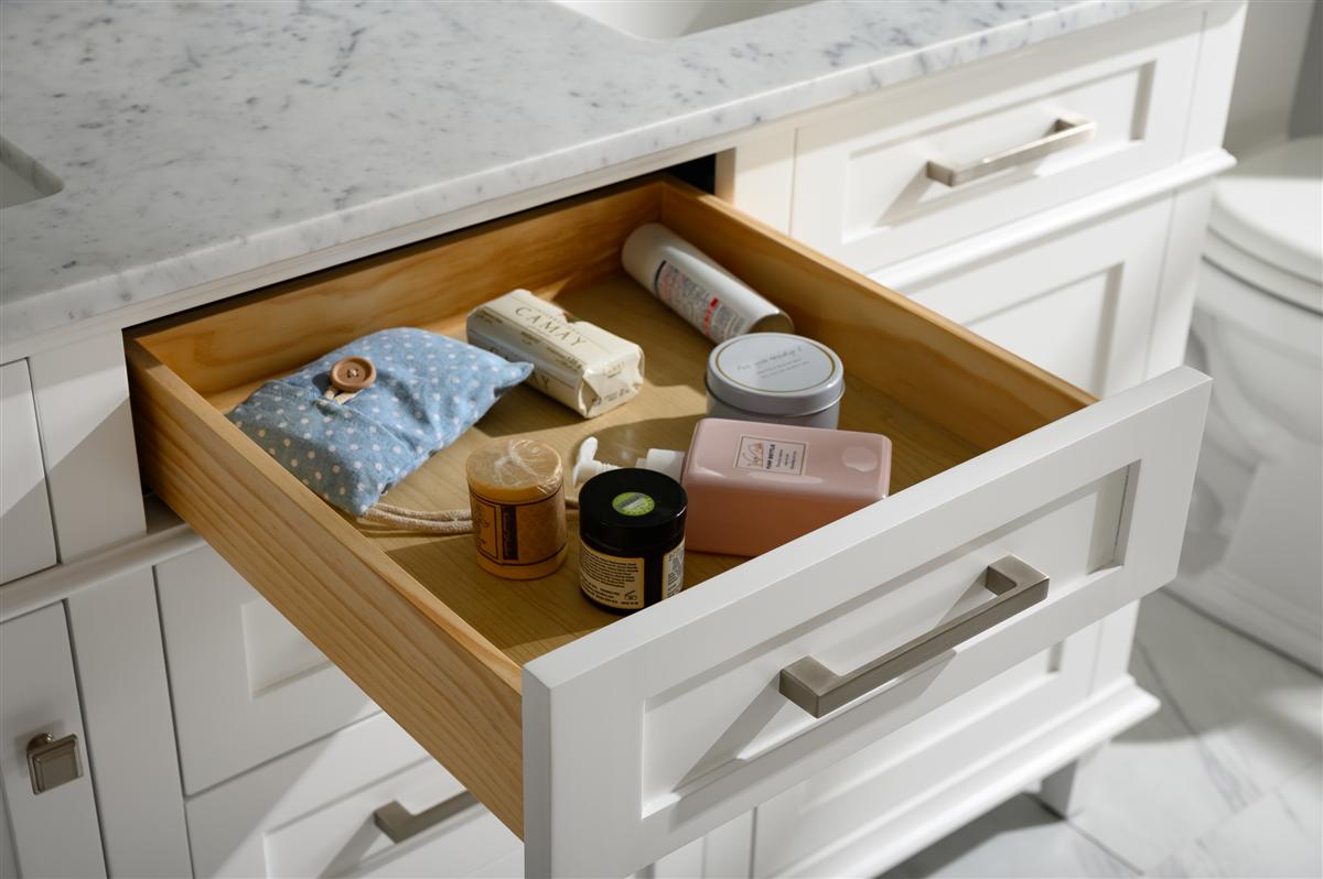 60" Haven Vanity with Double Sinks and Carrara Marble Top in White Finish