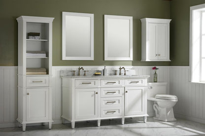 60" Haven Vanity with Double Sinks and Carrara Marble Top in White Finish