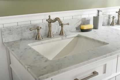 60" Haven Vanity with Double Sinks and Carrara Marble Top in White Finish