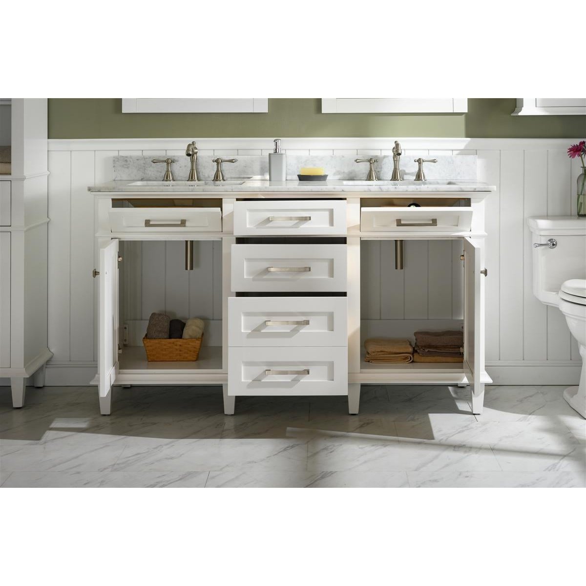 Legion Furniture 60" White Finish Double Sink Vanity Cabinet With Carrara White Top WLF2260D-W