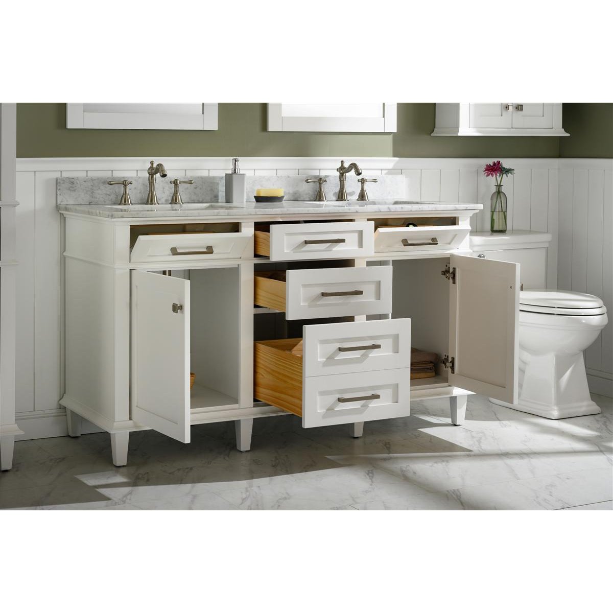 Legion Furniture 60" White Finish Double Sink Vanity Cabinet With Carrara White Top WLF2260D-W