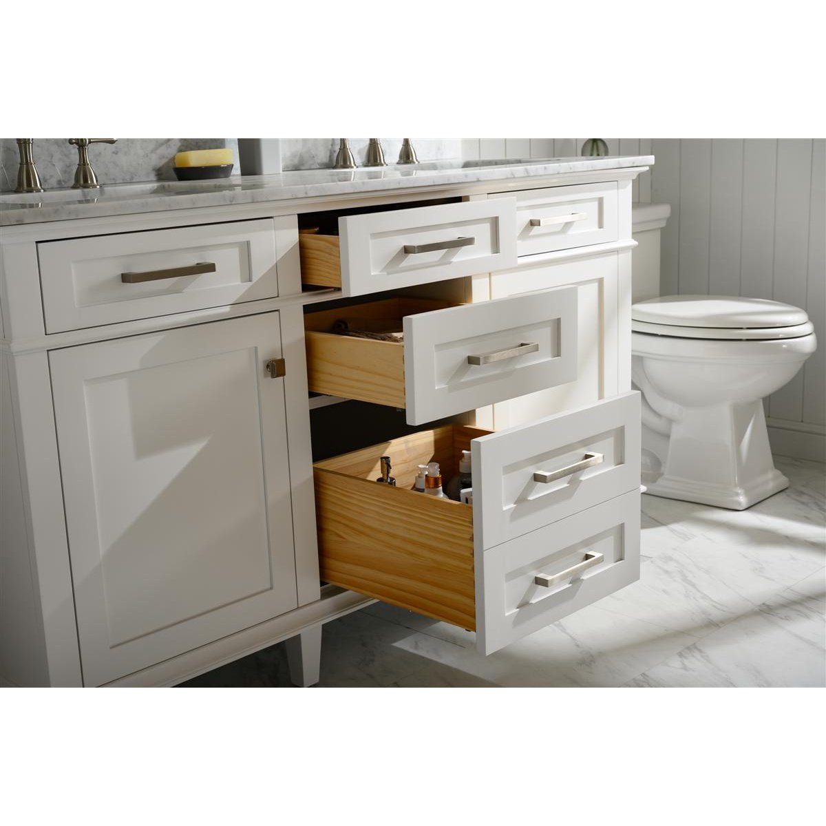 Legion Furniture 60" White Finish Double Sink Vanity Cabinet With Carrara White Top WLF2260D-W