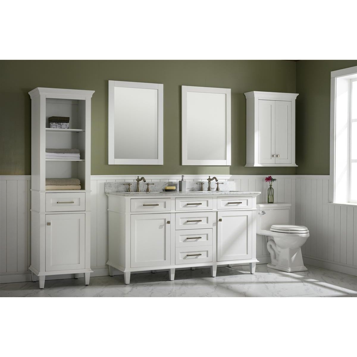 Legion Furniture 60" White Finish Double Sink Vanity Cabinet With Carrara White Top WLF2260D-W