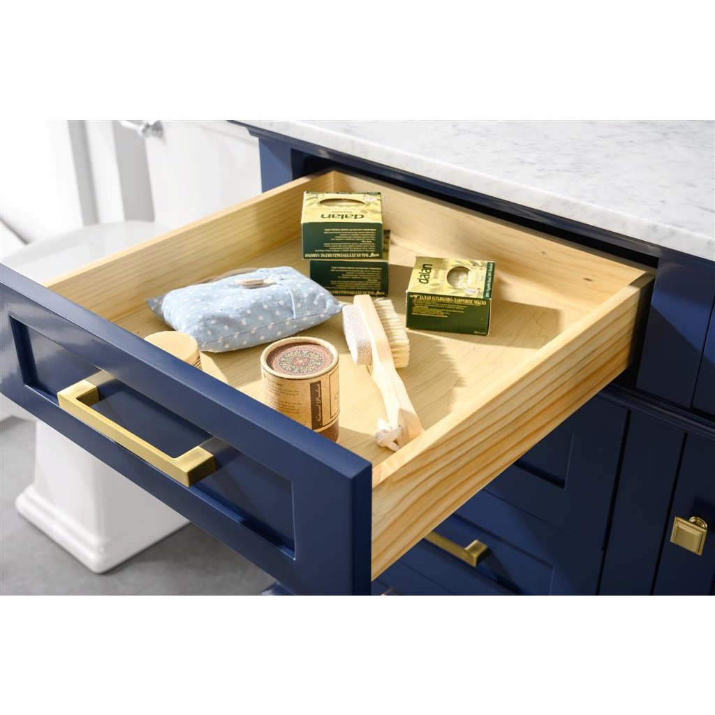 Legion Furniture 60" Blue Finish Single Sink Vanity Cabinet With Carrara White Top WLF2260S-B