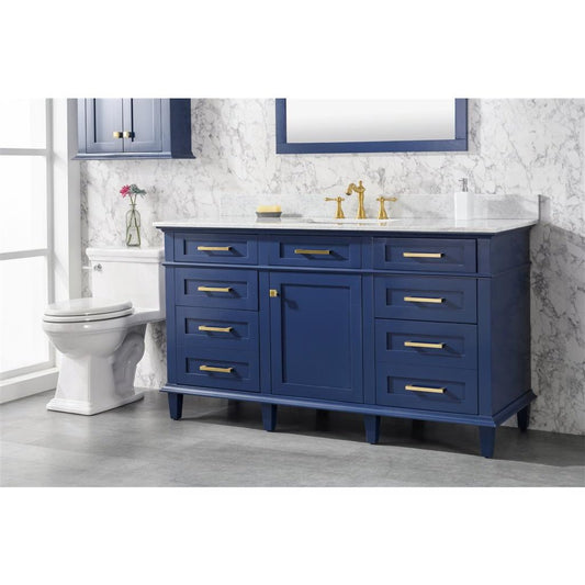 Legion Furniture 60" Blue Finish Single Sink Vanity Cabinet With Carrara White Top WLF2260S-B