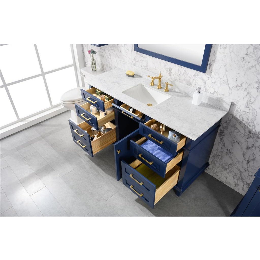 Legion Furniture 60" Blue Finish Single Sink Vanity Cabinet With Carrara White Top WLF2260S-B