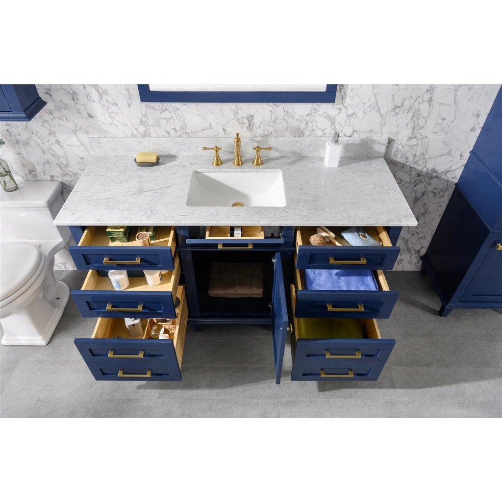 Legion Furniture 60" Blue Finish Single Sink Vanity Cabinet With Carrara White Top WLF2260S-B