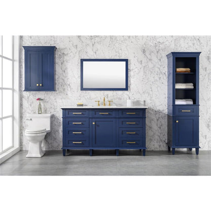 Legion Furniture 60" Blue Finish Single Sink Vanity Cabinet With Carrara White Top WLF2260S-B