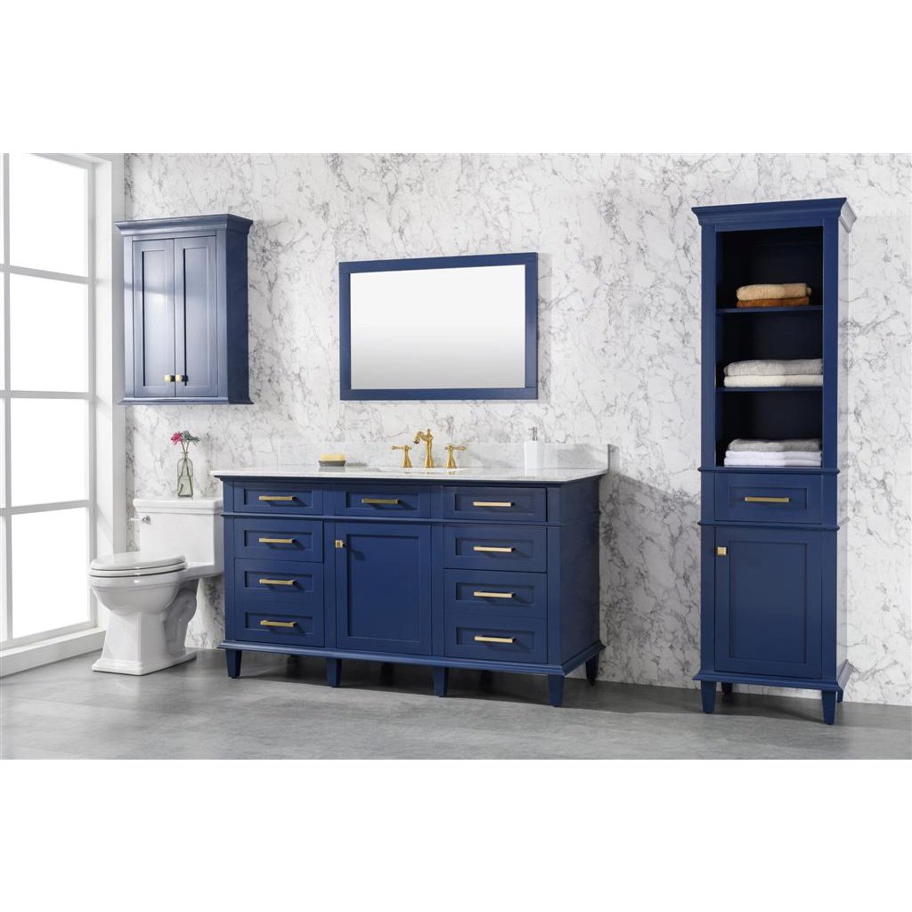 Legion Furniture 60" Blue Finish Single Sink Vanity Cabinet With Carrara White Top WLF2260S-B