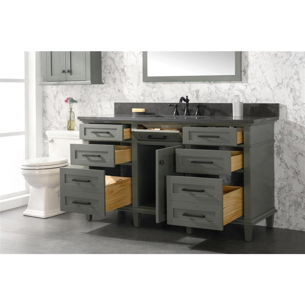 Legion Furniture 60" Pewter Green Finish Single Sink Vanity Cabinet With Blue Lime Stone Top WLF2260S-PG