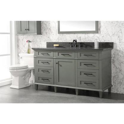 Legion Furniture 60" Pewter Green Finish Single Sink Vanity Cabinet With Blue Lime Stone Top WLF2260S-PG