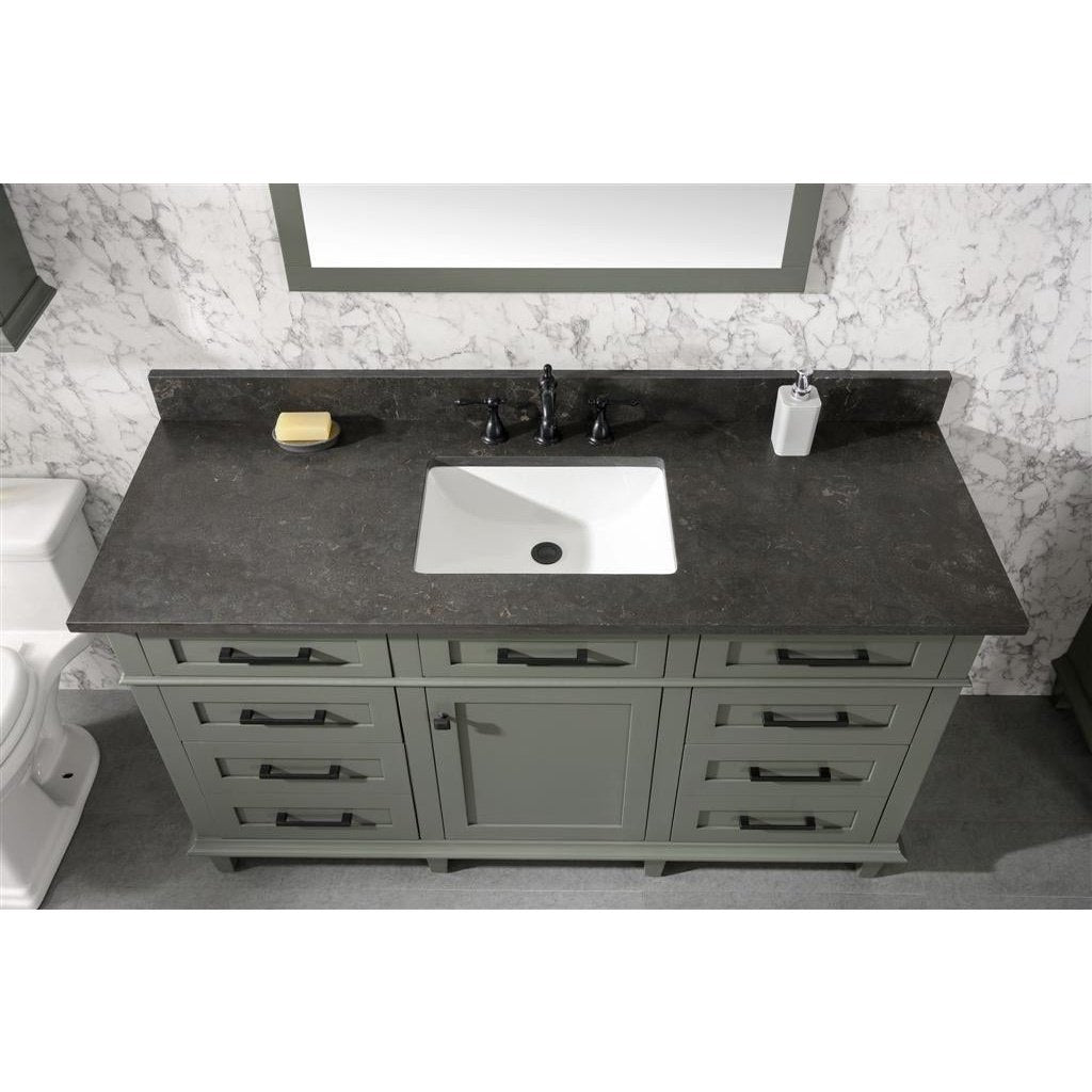 Legion Furniture 60" Pewter Green Finish Single Sink Vanity Cabinet With Blue Lime Stone Top WLF2260S-PG